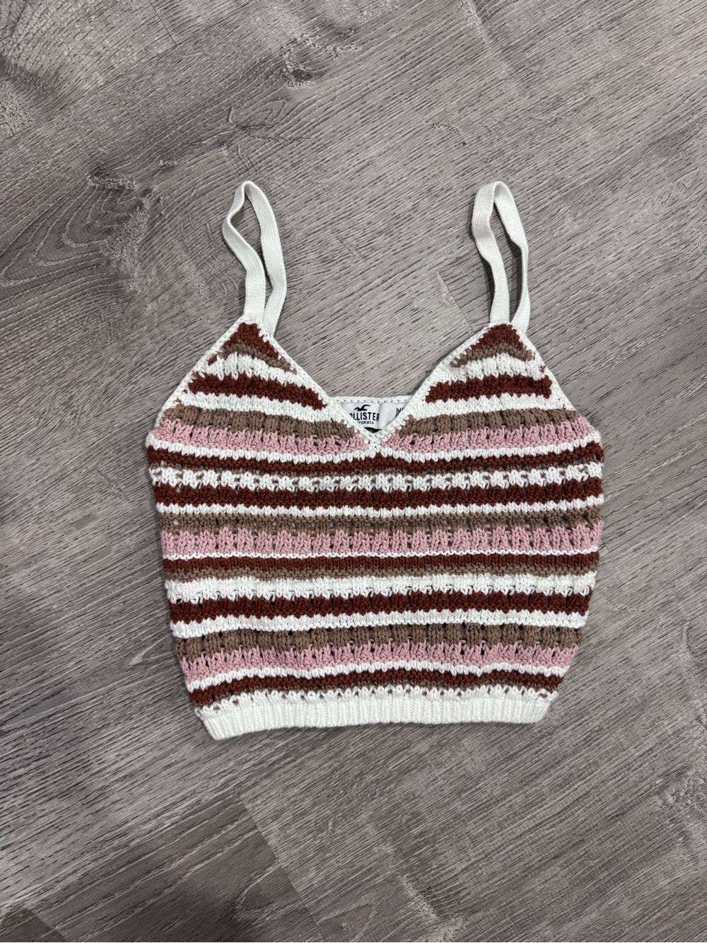 Hollister Pink, Brown & White Striped Knit Cami